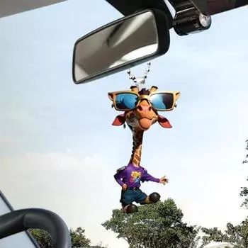 Акриловый кулон жираф, украшение для зеркала заднего вида автомобиля, рождественское подвесное украшение с шнурком, 2D, плоский шарм, украшение для салона автомобиля, подарок Giraffe