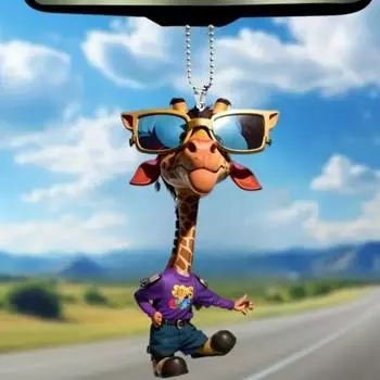 Акриловый кулон жираф зеркало заднего вида автомобиля украшение рождественское подвесное украшение с шнурком 2D