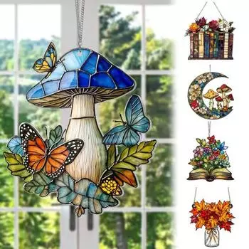 Акриловый ловец солнца 2D цветы гриб подвесной орнамент подарок любителю книг цветной 30cm A