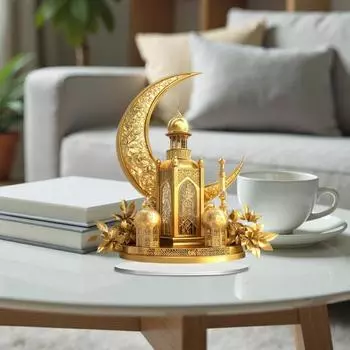 Акриловый лунный замок, украшение 2D, плоский золотой полумесяц, мечеть, настольная вывеска, праздничная вечеринка, домашний офис, гостиная, спальня, украшение рабочего стола жёлтый