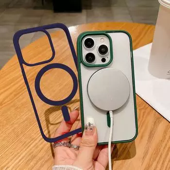 Акриловый магнитный чехол для телефона с большим отверстием для iPhone 11 13 XR 15 14 Pro Max iPhone 12 Samsung S24 S23 S22 Plus с защитой от падений и магнитной водонепроницаемостью iPhone 11 розовый