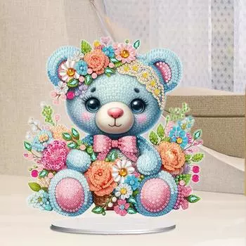 Акриловый медведь, цветок, медведь, настольная алмазная живопись, наборы для украшения, алмазная живопись, настольные украшения для домашнего офиса, декор синий