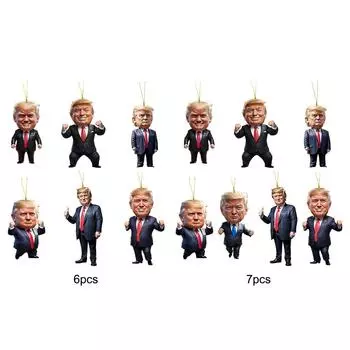 Акриловый мультяшный кулон Трампа, рождественская елка, забавный кулон Дональда Трампа 6Pcs