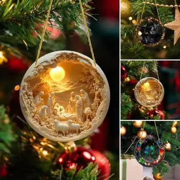 Акриловый наружный кулон Рождественский вертеп Украшение Рождественская елка Подвесной кулон Памятный подарок Рождение Иисуса C
