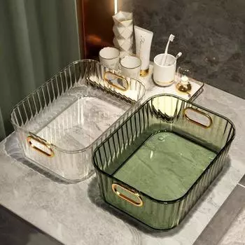 Акриловый настольный ящик для хранения всякой всячины, принадлежности для ванной комнаты, органайзер для сортировки косметики, ящик для хранения с электрическим пультом дистанционного управления золотой