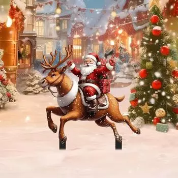 Акриловый олень Санта-Клауса знак для двора, крытый и уличный олень Санта-Клауса горшечные растения штекер водонепроницаемый рождественский садовый колышек one size разноцветный