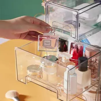 Акриловый органайзер для косметики, ящик для хранения косметики, вместительный пыленепроницаемый водонепроницаемый косметический витринный шкаф с ящиками-органайзером