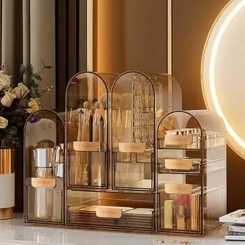 Акриловый органайзер для макияжа, косметический органайзер, пылезащитный настольный стеллаж для хранения ювелирных изделий, комод, чехол для губной помады, полка