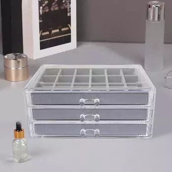 Акриловый органайзер для ювелирных изделий с 3 ящиками и несколькими отделениями, держатель для сережек, регулируемые подносы, пыленепроницаемая прозрачная шкатулка для драгоценностей