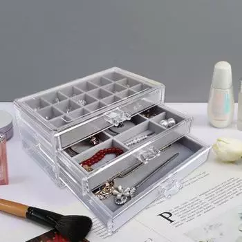 Акриловый органайзер для ювелирных изделий с 3 ящиками и несколькими отделениями, держатель для сережек, регулируемые подносы, пыленепроницаемая прозрачная шкатулка для драгоценностей чёрный