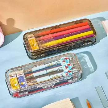 Акриловый пенал двухслойный пенал многофункциональный органайзер для канцелярских принадлежностей для студентов чёрный