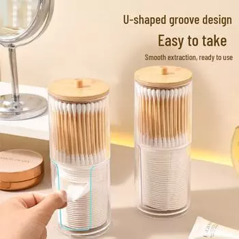 «Акриловый переносной контейнер для хранения ватных палочек с бамбуковым чехлом» Single layer cotton swab box