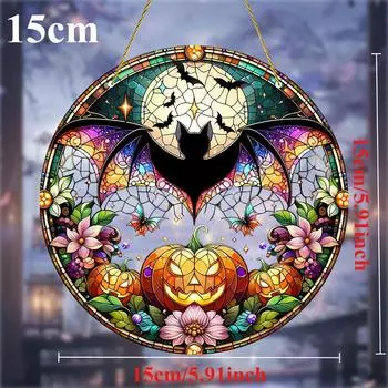 Акриловый плоский 2D-подвесной светильник, сетчатый ловец тыквы и летучей мыши, подвесной светильник на окно для спальни, гостиной, сада, фермерского дома, настенное искусство 15 * 15cm/5.9 * 5.9 inches