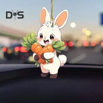 Акриловый подвесной кулон, очаровательный внешний вид, креативная форма, пасхальный кролик, автомобильный подвесной орнамент, украшение для зеркала заднего вида B