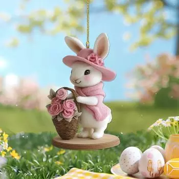 Акриловый подвесной кулон, очаровательный внешний вид, креативная форма, пасхальный кролик, автомобильный подвесной орнамент, украшение для зеркала заднего вида 1pc