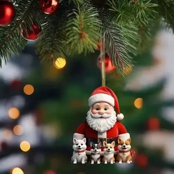 Акриловый Привлекательный Рождественский Тематический Санта и Щенок Подвеска для Автомобиля Украшение Интерьера