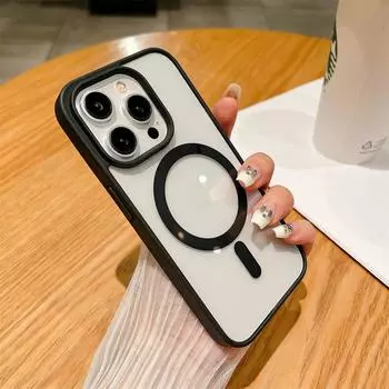 Акриловый прозрачный чехол Magsafe Magnetic Case для iPhone 16 15 14 11 12 13 Pro Max Mini X XR XS 7 8 Plus SE3 противоударный чехол For iPhone XR чёрный