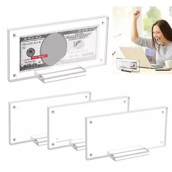 Акриловый прозрачный держатель для дисплея, денежная рамка с основанием, гладкий край, без заусенцев, двухсторонний настольный держатель для денежных билетов чистый