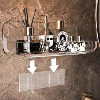 Акриловый прозрачный стеллаж для хранения, настенный дырокол для ванной комнаты, бесплатный лоток для хранения косметики, органайзер для макияжа, ванная комната, кухонная полка