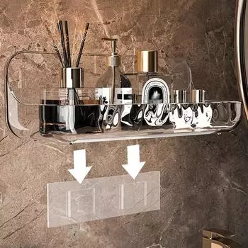 Акриловый прозрачный стеллаж для хранения, настенный дырокол для ванной комнаты, бесплатный лоток для хранения косметики, органайзер для макияжа, ванная комната, кухонная полка S-12x9x8cm