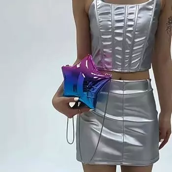 Акриловый яркий пятиконечный кошелек с нулевой звездой, милый, крутой, пряный, для девочек, помада, вечерние, мини-сумка на плечо, банкетная ниша, ярких цветов 19.5x10x16.5cm золотой