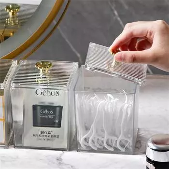 Акриловый ящик для хранения баночек для ванной комнаты, органайзер для косметики, держатель для ватных дисков, диспенсер для ватных дисков с бамбуковой крышкой для дома бордовый