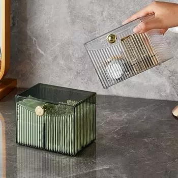 Акриловый ящик для хранения ватных палочек, настольный пылезащитный органайзер для макияжа и помады, домашняя шкатулка для украшений, прозрачный держатель для лака для ногтей