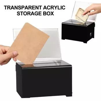 Акриловый ящик для пожертвований с замком Большая вместимость Высокопрочный ударопрочный легкий школьный ящик для голосования Ящик для предложений чёрный