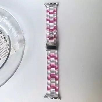 Акриловый ремешок для Apple Watch 7, 6, 5 SE, 4, 3, 2, летний резиновый ремешок для девочек, браслет для iwatch 41 мм, 38 мм, 40 мм, 42 мм, 44 мм, 45 мм 42 or 44 or 45mm розовый