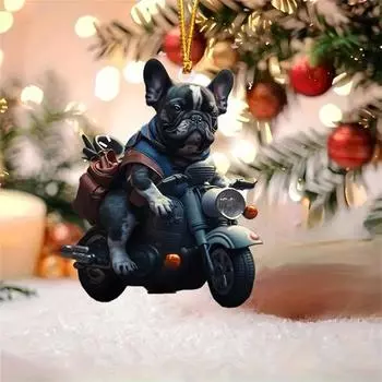 Акриловый Рождественский кулон в виде собаки-мотоцикла, Украшение на рождественскую елку в виде собаки, Украшение в виде любителя собак One Size