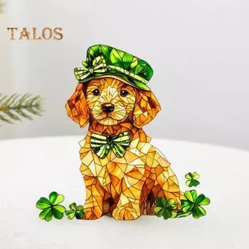Акриловый щенок орнамент 2D плоский золотой щенок настольный знак St. Украшение в виде собаки-трилистника ко Дню Святого Патрика для каминного столика Dog