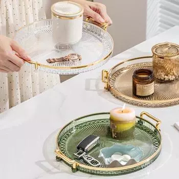 Акриловый сервировочный поднос, круглое сервировочное блюдо с ручками, декор для журнального столика, десертный поднос для столовых приборов, кухонная столешница