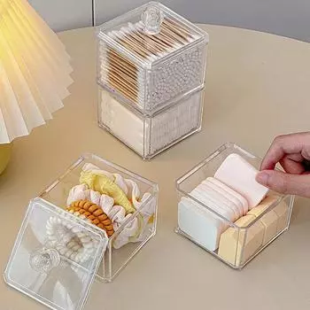 Акриловый штабелируемый ящик для хранения Пыленепроницаемый диспенсер для ватных дисков и ватных палочек для макияжа Настольный органайзер для косметики и ювелирных изделий прозрачный