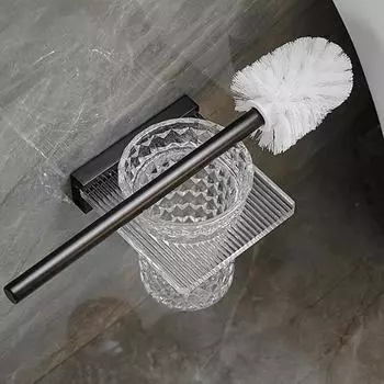 Акриловый стаканчик держатель для туалетной щетки набор черный алюминиевый настенный серый золотой белый туалет щетка для чистки полка комплект чёрный