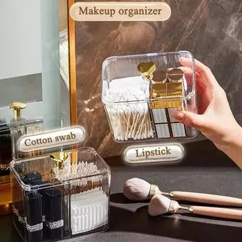 Акриловый ватный тампон для хранения, настольный пылезащитный прозрачный прозрачный ватный тампон для снятия макияжа, хлопковая помада, косметика, менеджер по организации зелёный