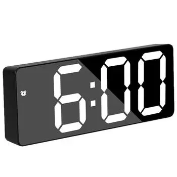 Акриловый/зеркальный будильник, голосовое управление, прикроватный дисплей температуры, голосовое управление, украшения для дома, светодиодные цифровые часы, повтор чёрный