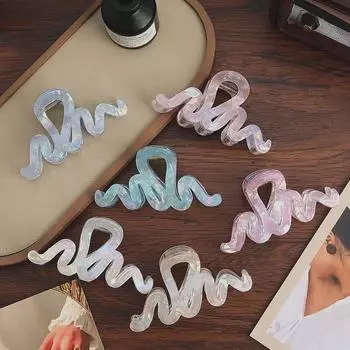 Акриловый желеобразный цветной волнистый зажим для волос - дизайн русалки радужный/зелёный