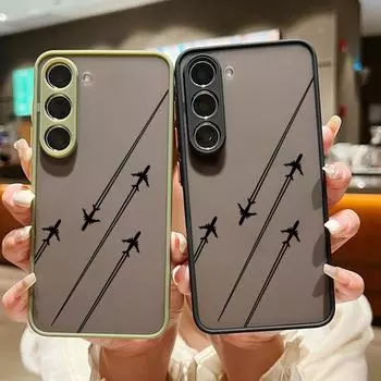 Акриловый жесткий чехол для телефона с рисунком авиакомпании для Samsung S25 Ultra S24 Fe S23 S22 A16 A15 A52 A56 A55 A35, ударопрочный, прозрачный, защита линз, мягкие края Samsung S25 чёрный