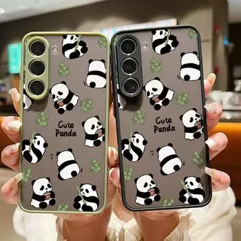 Акриловый жесткий чехол для телефона с рисунком панды для Samsung S25 Ultra S24 Fe S23 S22 A16 A15 A52 A56 A55 A35, ударопрочный, прозрачный, защита линз, мягкие края Samsung S25 чёрный