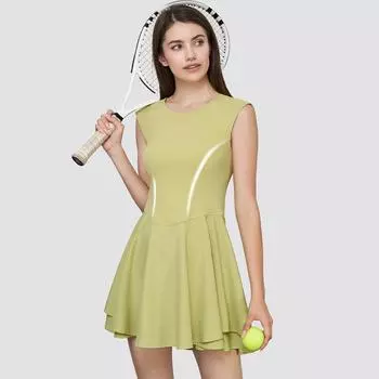 Активное платье без рукавов для женщин Теннисные платья Платье для тренировок для женщин Удобное спортивное платье для гольфа с двухслойным подолом S/4