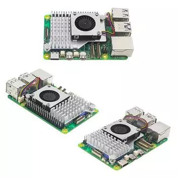 Активный кулер для Raspberry 5 с 4-контактным алюминиевым сплавом радиатора Pi PWM Fan Heat серебряный
