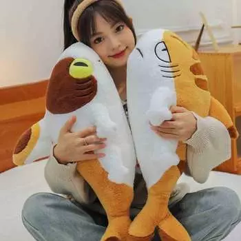 Акула кошка плюшевая игрушка 70 см акула кошка комбинирует чучело животного многофункциональная подушка для сна мягкий подарок для снятия стресса для женщин и детей A