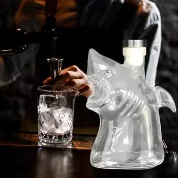 Акула Стеклянный графин для вина Бутылка для ликера с герметичной пробкой 300 мл Контейнер для виски водки пива Декор для домашнего бара Подарок для любителей виски A