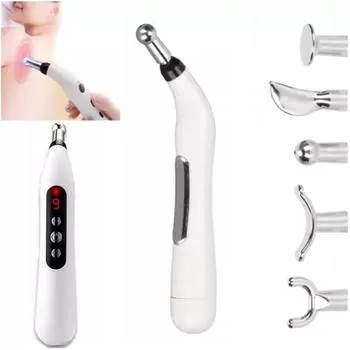Акупунктурная ручка 5-в-1, 9-уровневая электронная акупунктурная ручка с 5 массажными головками для дома Battery style белый