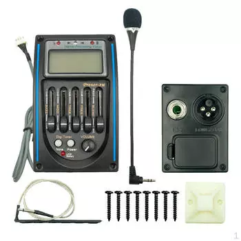 Акустическая фолк-классическая гитара, 5-полосный эквалайзер, предусилитель, пьезо-звукосниматель, усилитель с ЖК-дисплеем и набором микрофонов