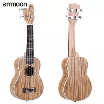 Акустическая гавайская гитара Ammoon Zebrawood, 21 дюйм, 15 ладов, 4 струны, струнный музыкальный инструмент