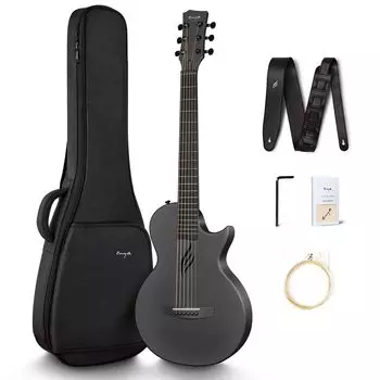 Акустическая гитара Enya Nova Go Carbon Mini Guitar Beginner, в комплект входят чехол для гитары и набор ремней для гитары, (черный) чёрный