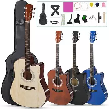 Акустическая гитара Moon River, 38 дюймов, гитара для начинающих, набор из 17 предметов, удобная для переноски, включает в себя гитару, мягкую гитару, руководство для студентов