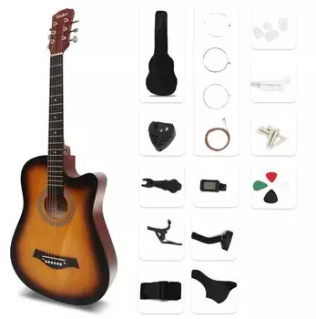 Акустическая гитара, набор из 17 предметов, набор для начинающих, учебная гитара для начинающих, в комплекте мягкий чехол, акустическая гитара, глянцевая, закатно-красная, LGRL-A1