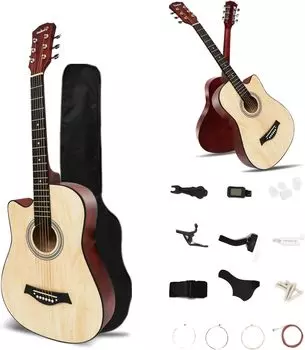 Акустическая гитара, набор из 17 предметов, набор для начинающих, гитара для практики, мягкий чехол для начинающих, в комплекте гитара, акустическая гитара 38 дюймов